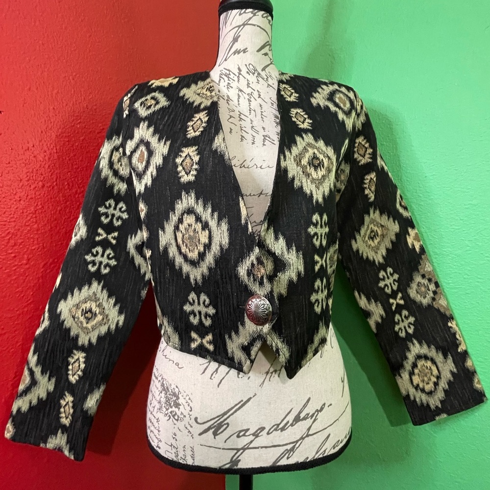 Vintage Rhonda Stark Multicolor Aztec Blazer Size Small